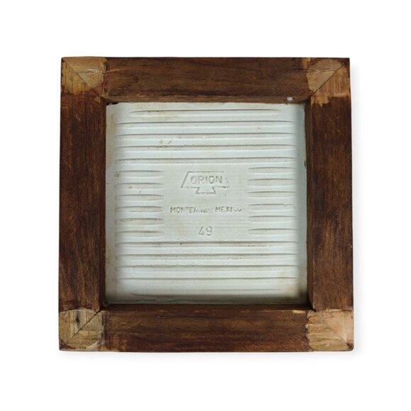 Vintage Orion Trivet Monterey Mexico Ceramic Tile Blue White Carved Wood Framed - Picture 2 of 5